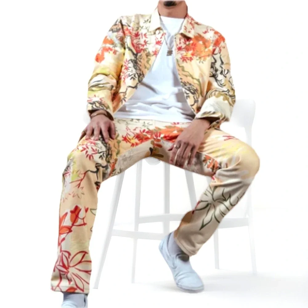Lewser YITAI LA Sean Lew Printed Shangri Jean‎ Pants Jacket Set L Streetwear Art